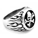 FSR14W98 flame cross bones skull skeleton ring