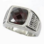 FSR10W95R Greek key with Garnet CZ ring