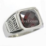 FSR10W95R Greek key with Garnet CZ ring