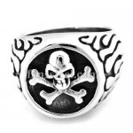 FSR14W98 flame cross bones skull skeleton ring