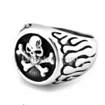 FSR14W98 flame cross bones skull skeleton ring